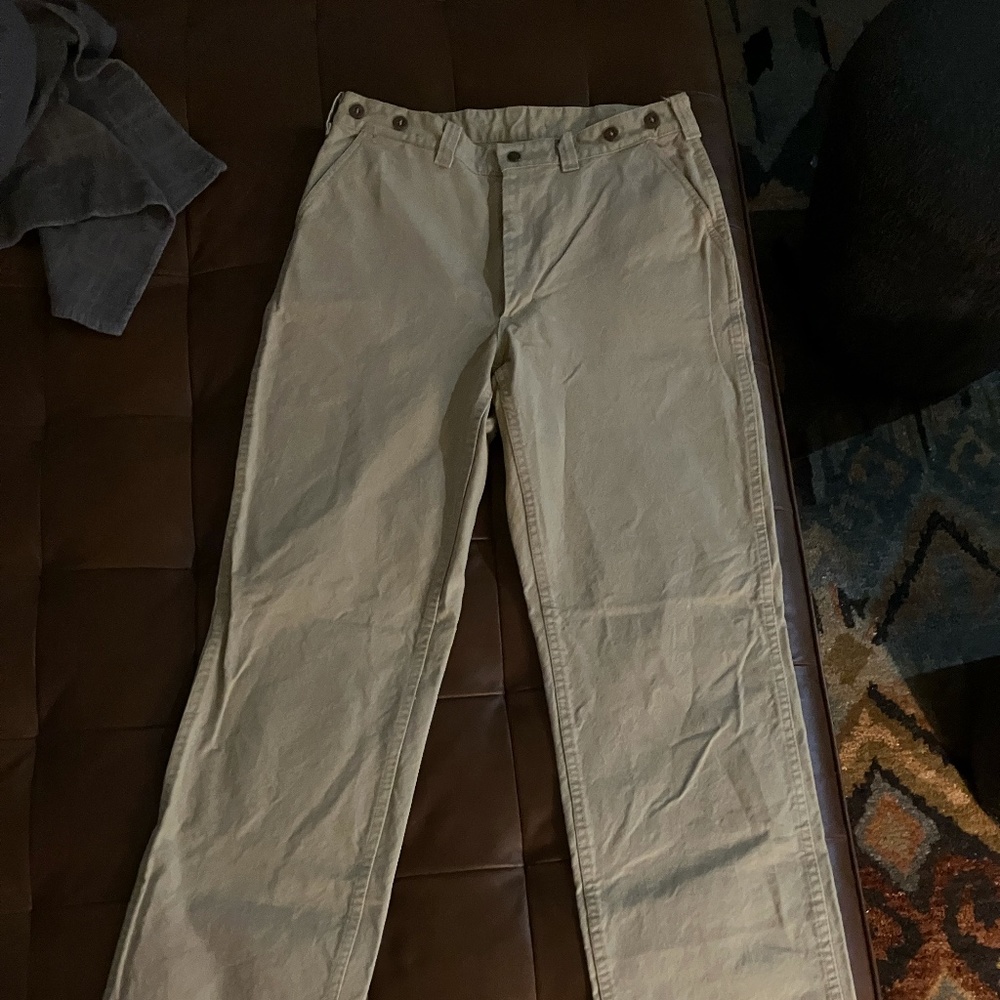 Filson 'Style 79' Dry Single Tin Cloth Hunting Pants Size 33 x 34 no hem VINTAGE